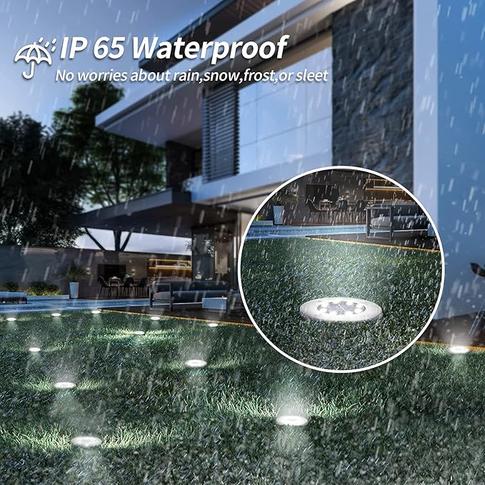 Pozzolanas 12 Pack Solar Ground Lights - 8 LED Outdoor In-Ground Landscape Lights for Pathway, Yard, Walkway, Patio | Lumora