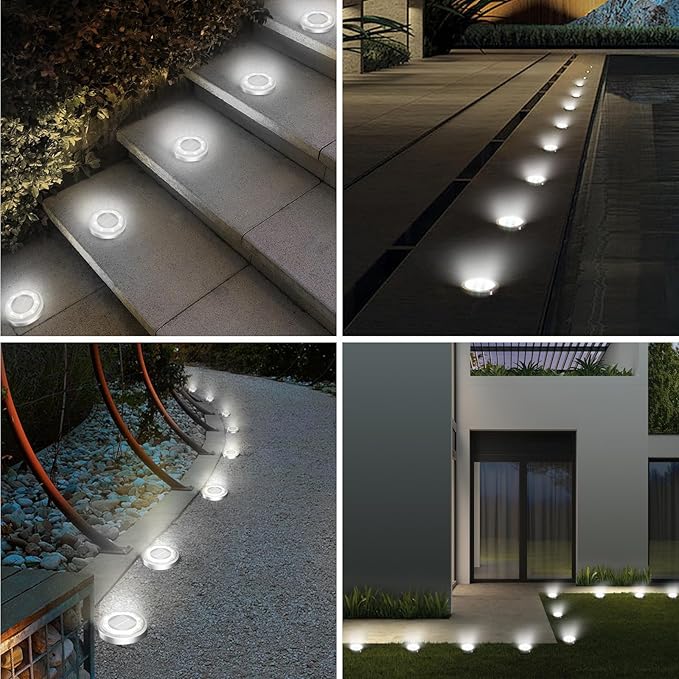 Solar Ground Lights,18 Pack Flat Solar Lights Outdoor Waterproof, Bright LED Solar Disc Lights, 6000K Cool White | Lumora