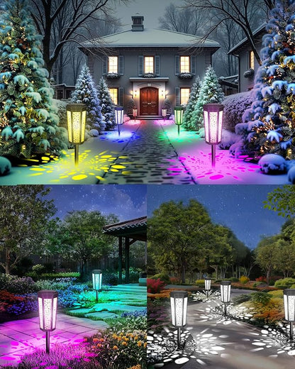 Colored Solar Powered Pathway Landscape Lights Outdoor Cool White & RGB Dusk to Dawn Waterproof for Garden Sideway Outside, Patio, Path, Yard, Walkway, Driveway, 2 Modes 6 Pack Accent Modern Design