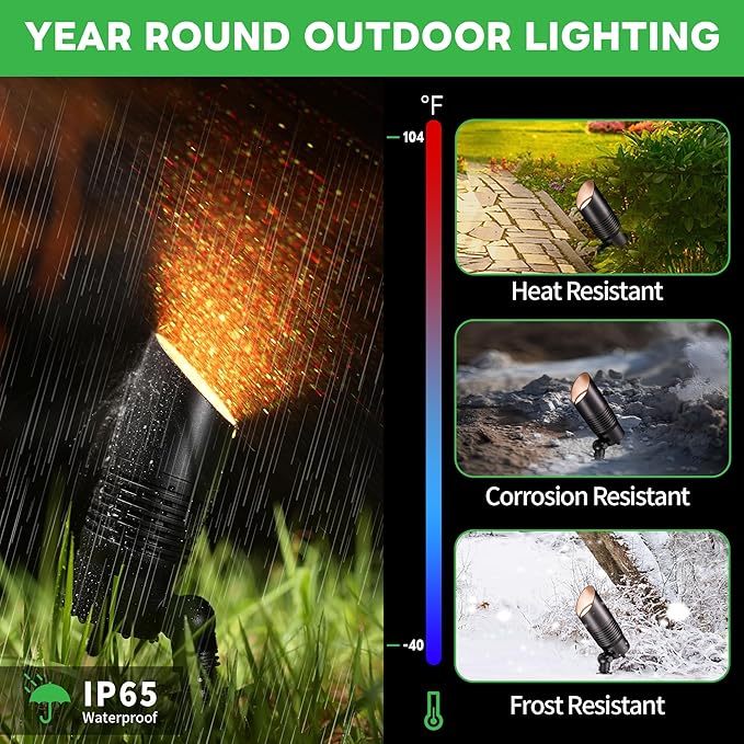 Smart Landscape Spotlights Low Voltage - RGBCW 5W LED Outdoor Uplight, 12V Landscape Spot Lights App Controlled, IP65 Waterproof Wired Aluminum, Black for Exterior House Tree Garden Yard
