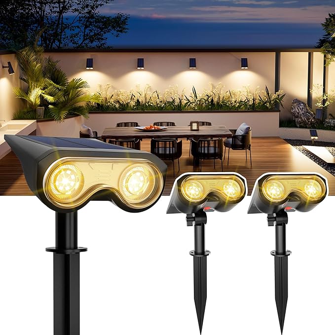 Solar Spot Lights Outdoor, IP67 Waterproof 3 Pack 3 Lighting Modes Landscape Spotlights for Yard Garden Yard Pool Fence House Garage Pathway