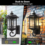 Emliviar Solar LED Wall Light Outdoor,Dusk to Dawn Solar Porch Light with Remote Control, Black Finish with Seeded | Lumora