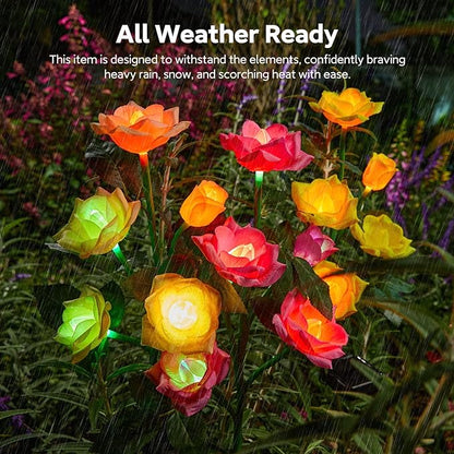 Solar Garden Lights, 6 Pack Upgraded Garden Decor LED Lights with 30 Rose Flowers, IP65 Waterproof 7 Color Changing Flowers, Outdoor Solar Lights for Garden Decorations, Gifts for Valentine's Day