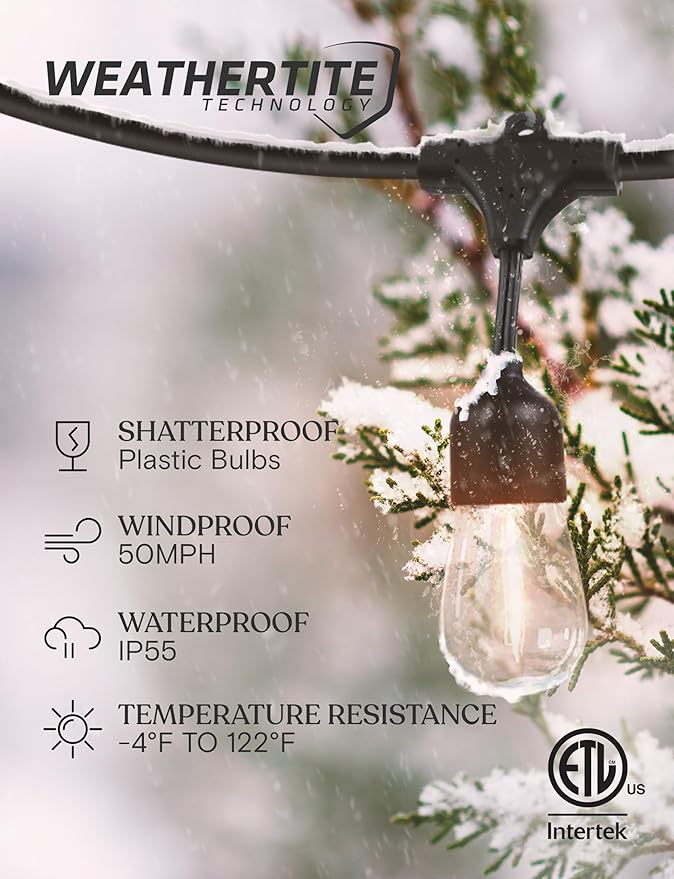Brightech Ambience Pro Super Bright Solar - 27Ft Remote Control Outdoor String Lights, Shatterproof S14 Edison | Lumora