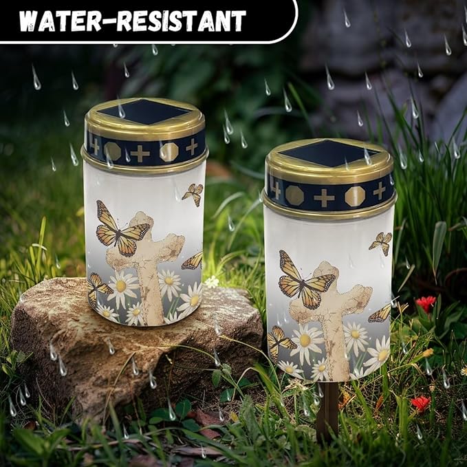 Butterfly Cross Solar Powered Garden Lights Outdoor Solar Lights Solar Yard Lights Waterproof Cemetery Solar Light Auto ON/of Solar Powered Pathway Lights
