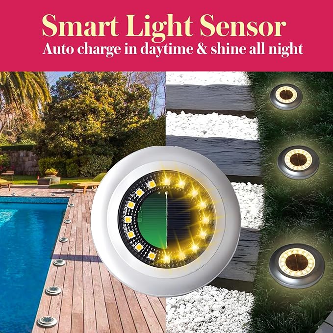 Solar Ground Light 8 Packs, Upgraded 16-LEDs Solar Outdoor Light for Patio, Mower-Friendly Withstand 200lbs Solar | Lumora