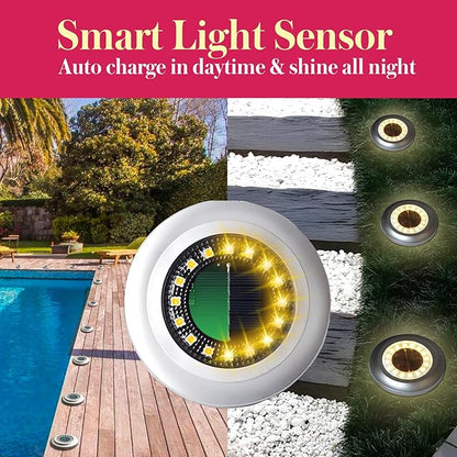 Solar Ground Light 8 Packs, Upgraded 16-LEDs Solar Outdoor Light for Patio, Mower-Friendly Withstand 200lbs Solar Powered Lights, IP66 Waterproof & Reusable Spike, Warm White