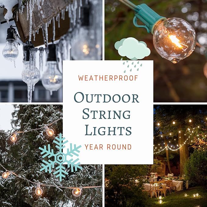 Hometown Evolution, Inc. G40 LED Warm White Outdoor Patio String Lights with 0.6 Watt Bulbs (G40 LED Filament - Black Wire, 100 ft)