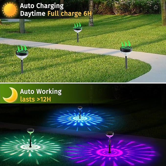 6Pack Solar Pathway Lights Outdoor, Color Changing+8 Fixed Color (Warm White, Cool White, Colored) Solar Lights | Lumora