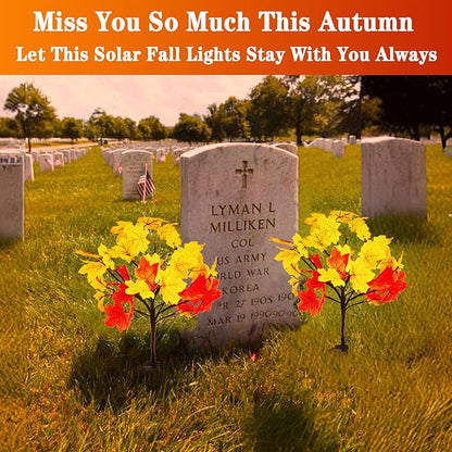 Fall Solar Lights Outdoor Decorative, 4Pack 80LED Solar Fall Lights Waterproof for Yard & Garden,Fall Outdoor Decorations for Yard, Maple Leaf Thanksgiving Halloween Christmas Grave Décor (4 Pack)