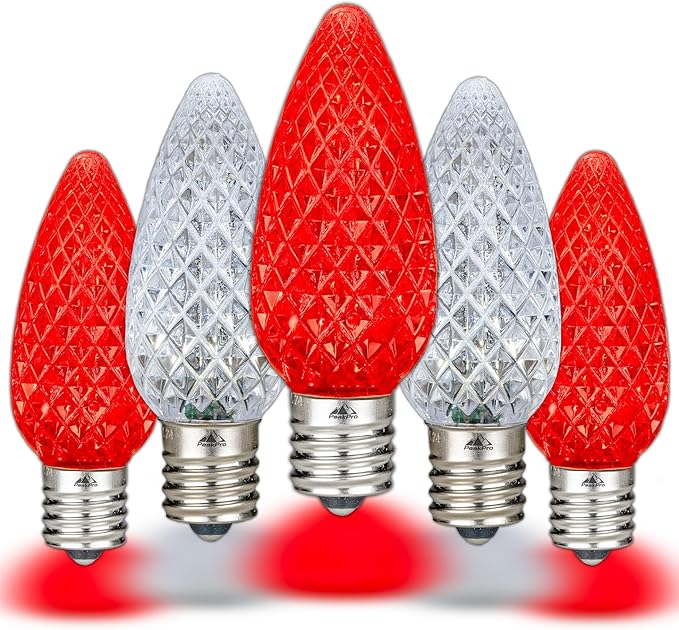Novelty C9 LED Faceted Ultra Bright Dimmable Outdoor Christmas Light Replacement Bulbs, 25PK (Red/Pure White) | Lumora