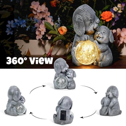 Solar Garden Statue Light, 8inch Outdoor Puppy Figurine with Solar Light for Patio, Lawn, Yard, Housewarming Birthday Gifts for Dad, Mom, Grandma,Women (Grey Dog)