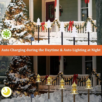 BRIGHTDECK Christmas Solar Pathway Lights Outdoor Decorations，Xmas Tree Lights Waterproof Led Garden Stake Light for Walkway Yard Lawn Porch Holiday Decor 5-Pack (Small Tree, 5 Pack)