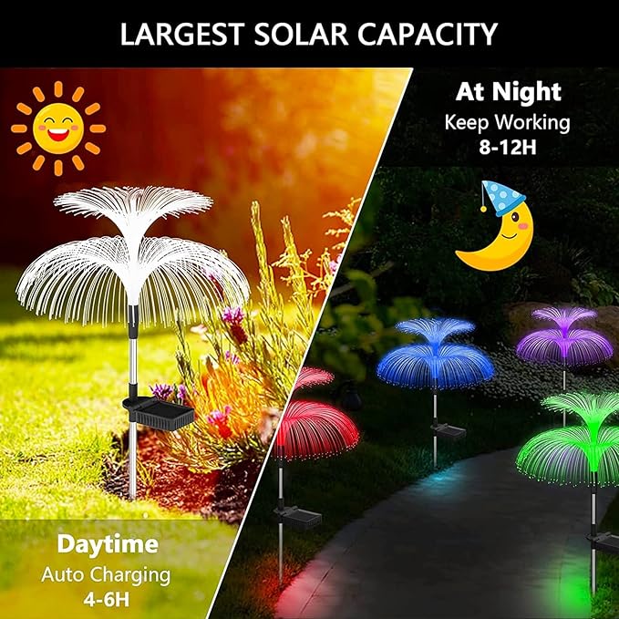Outdoor Lawn Lamp Double Jellyfish Light 7 Colors Solar Garden Lights LED Fiber Optic Lights Outdoor Waterproof Decor Lamp for Lawn Patio Garden Lights (Color : Selection 4, Size : 1pcs)