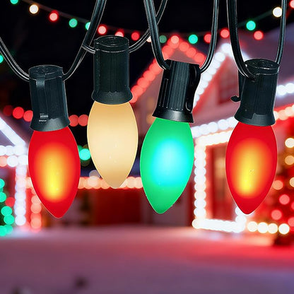 Abeja C9 LED Christmas Lights Outdoor, 25 Ft C9 Vintage String Lights with 26 Shatterproof Multicolor LED Bulbs, Connectable Multicolor Lights for Holiday Party Roofline Garden Patio, Red/Green/White