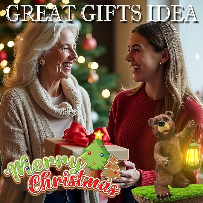 Solar Lantern Garden Statues Decor, 14" Large Outdoor Bear Figurine Lights for Yard Patio Decoration - Unique Christmas Housewarming Gift for Grandma Wowen Mom Brown