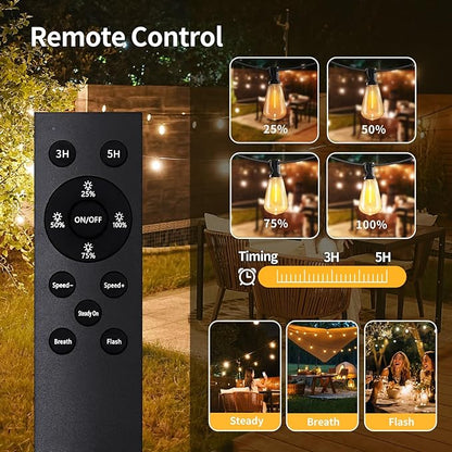 50ft Solar String Lights with Remote, 25+1 Bulbs Solar Patio Lights Outdoor Waterproof, Solar Powered Dimmable Deck Lights for Garden Porch Party