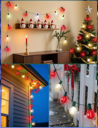 SUNSGNE G40 LED Christmas Globe Lights - 50FT Xmas Lights with 25 LED Frosted Red and White Christmas Bulbs for Indoor Outdoor Holiday Party Roofline Backyard Garden Patio Tree Decoration