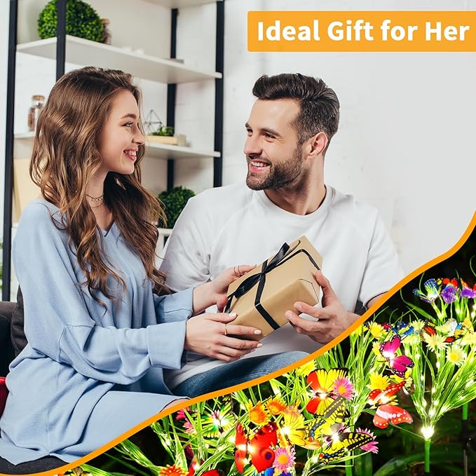 Solar Garden Lights, 2 Pack 84LED 14 Butterfly 28 Daisy Flower Solar Powered Lights IP65 Waterproof Stake Lights Outdoor Landscape Lights for Yard Patio Lawn Gift for Women (Purple-1)