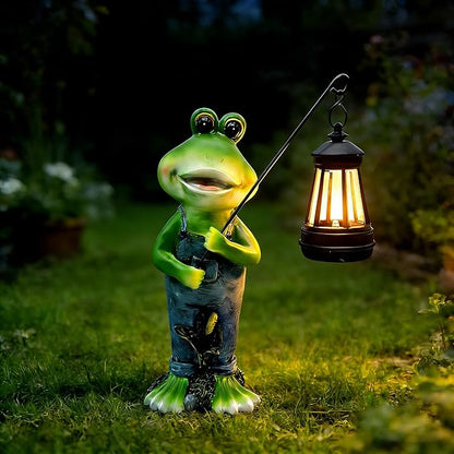 Solar Lantern Garden Statues Decor, 10" Large Outdoor Frog Figurine Lights for Yard Patio Decoration - Unique Christmas Housewarming Gift for Grandma Wowen Mom