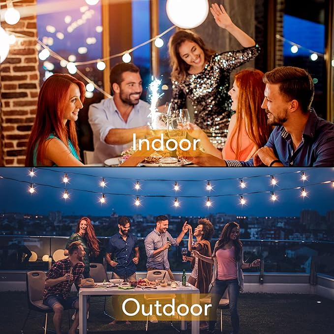 100FT LED Outdoor String Lights Patio Light with 52 Shatterproof G40 Dimmable Globe Bulb, 2-Pack 50FT Waterproof | Lumora