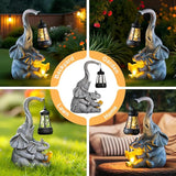 Solar Garden Statue Lights Loving Elephants Figurine with Solar Lantern, Outdoor Yard Decorations for Patio Porch | Lumora
