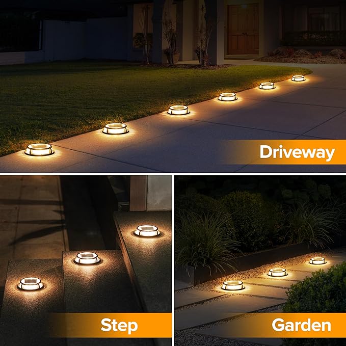 LUTEC 12 Pack Solar Driveway Lights, 12 LEDs IP67 Waterproof Outdoor Solar Dock Driveway Marker Lights for Step | Lumora