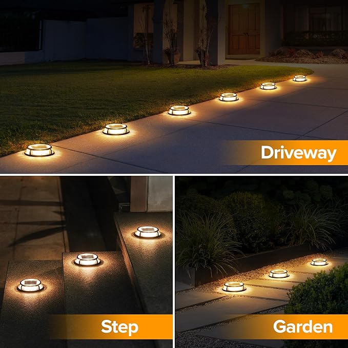 LUTEC 4 Pack Solar Driveway Lights, 12 LEDs IP67 Waterproof Outdoor Solar Dock Driveway Marker Lights for Step | Lumora