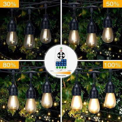 57ft Heavy Duty String Lights with Dimmer Transformer, 15 Sockets 17 Pack LED Vintage Glass Bulbs, Waterproof Low Voltage 24V DC, Commercial Grade Outdoor Hanging Lighting for Patio Porch Gazebo