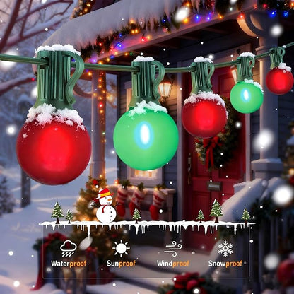 50Ft G40 Outdoor Christmas Lights, LED G40 Colored Christmas Lights with 27 Shatterproof Frosted Globe Light Bulbs(2 Spare) for Holiday Gifts Bistro Balcony Roofline Garden Decor-Red and Green