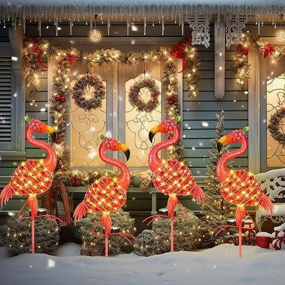 2 Pcs Flamingo Solar Lights Flamingo Yard Decorations Outdoor 32.48'' H Summer Waterproof LED Solar Lamp Pink Warm White Metal Garden Housewarming Gifts for Lawn Patio Pathway Landscaping