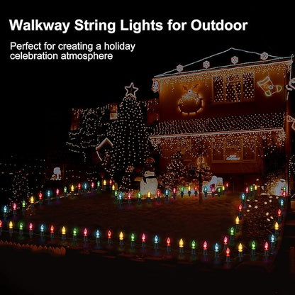 Christmas Lights Outdoor 20 Pathway Lights - 24.2ft Multicolor Walkway Light with Stakes, C9 Driveway Light for Outside Yard Garden, Extendable for Xmas Holiday Decorations, 20 Lights
