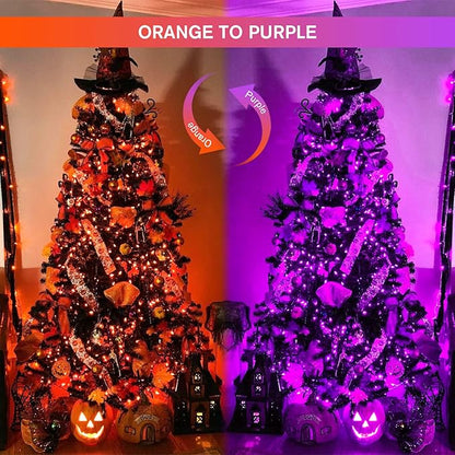 JMEXSUSS Halloween Lights, 8 Modes Waterproof Orange and Purple Light Outdoor Plug in, Clear Wire Halloween String Lights Indoor Bedroom 500 LED Orange and Purple 163 FT