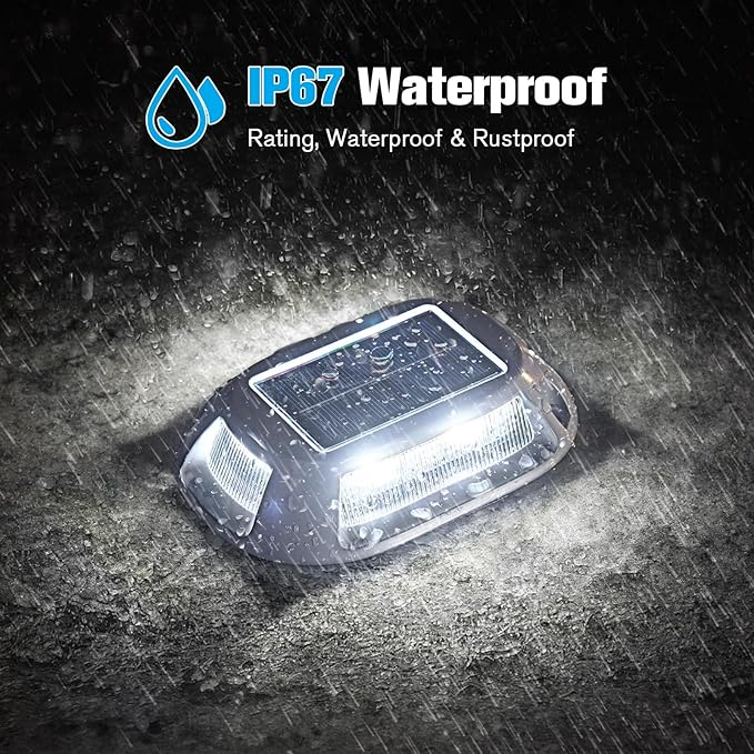 VOLISUN Solar Driveway Lights Dock Deck Lights 4 Pack,9 Colors in 1 Led IP67 Waterproof Outdoor Warning Step Lights for Driveway Sidewalk Pathway RGB