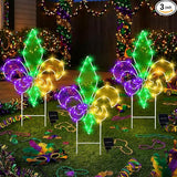 Retisee 3 Pack Mardi Gras Solar Outdoor Lights- Purple Green Gold Yard Stakes Lights, Fleur De Lis Metal Wire | Lumora