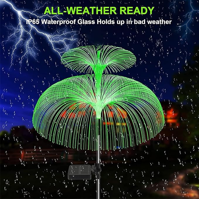Outdoor Lawn Lamp Double Jellyfish Light 7 Colors Solar Garden Lights LED Fiber Optic Lights Outdoor Waterproof Decor Lamp for Lawn Patio Garden Lights (Color : Selection 2, Size : 4pcs)