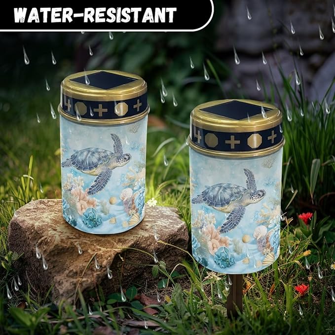 ZOUTAIRONG Blue Sea Turtle Design Solar Glass Light Garden Stake Lights Cemetery Decorations for Grave Outdoor Lamps Garden Lawn Yard Patio Decor Haunted House-4 Pack