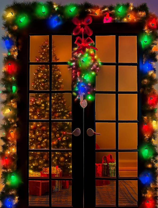C7 LED Christmas Lights, 26FT C7 Vintage Christmas Lights with 50 Multicolor LED Bulbs, Colorful Outdoor String Lights for Xmas Tree Home Party Garden Yard Patio Decorations