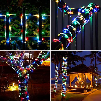 Solar Rope Lights, 2 Packs Total 66ft 200LED Solar String Lights, 8 Modes Waterproof Solar Powered Outdoor Light, Flexible Clear Tube Light for Garden Backyard Patio Deck Pool Tree Decor - Multicolor