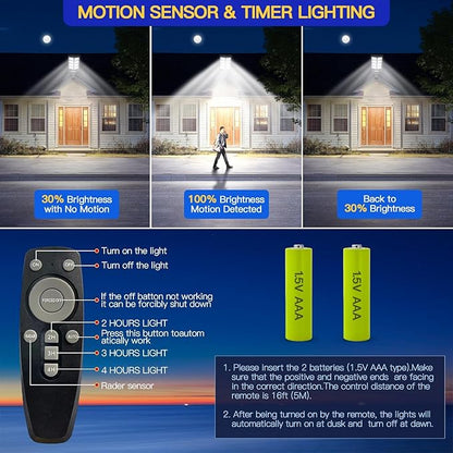 Waterproof Solar Lights Outdoor for Patio & Yard, Dusk to Dawn Motion Sensor Security Lighting, High Brightness Solar-Powered Garden Pathway Lamps-2 Pack