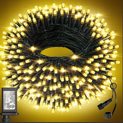 Haili 105FT 300 LED Christmas Lights Outdoor, Plug in 8 Mode String Lights for Christmas Tree, Party, Patio, House Christmas Decoration (Warm White)