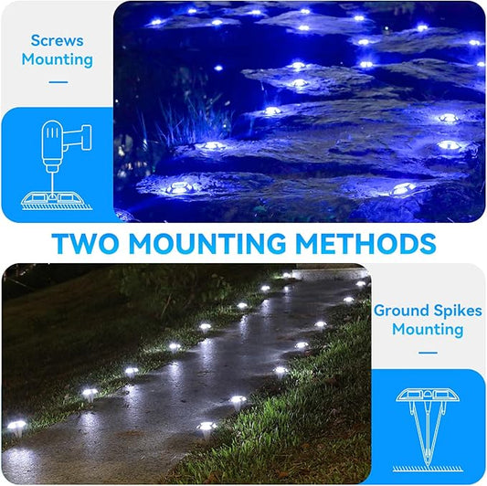AGPTEK Solar Driveway Lights 24 Pack, 2 Colors in 1 Outdoor Solar Deck Dock Marine Waterproof LED Driveway Marker Security Lights for Outside Pathway,Boat Dock,Step,Walkway,Path,Garden