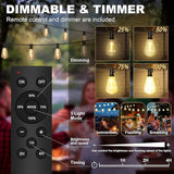 100FT Outdoor String Lights - 64+4 Bulbs(𝟏.𝟓𝐅𝐓 𝐁𝐮𝐥𝐛𝐬 𝐒𝐩𝐚𝐜𝐢𝐧𝐠) | Remote & Dimmer, 3 Light Modes & Timing, IP65 | Lumora