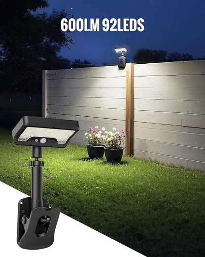 Clip On Solar Lights Outdoor, 92LED 500LM with Type-C Charging, Solar Motion Sensor Security Light, 3 Modes Waterproof Chain Link Fence Lights for Deck, Garden, Gutter, Mailbox, Camping