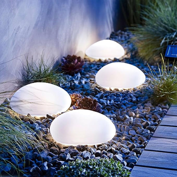 SUNNYPARK Solar Garden Lights Outdoor Set of 4 Plastic Pebble Shape Decorative Rock Lights Waterproof - Cool White | Lumora