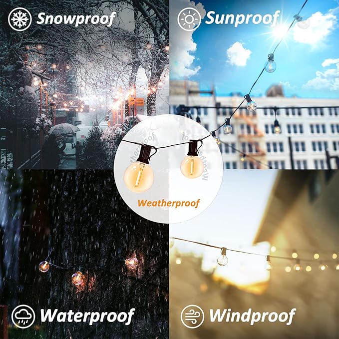 100FT LED String Lights Outdoor Waterproof G40 Globe String Lights with 52 Shatterproof Bulbs(2 Extra), Dimmable | Lumora