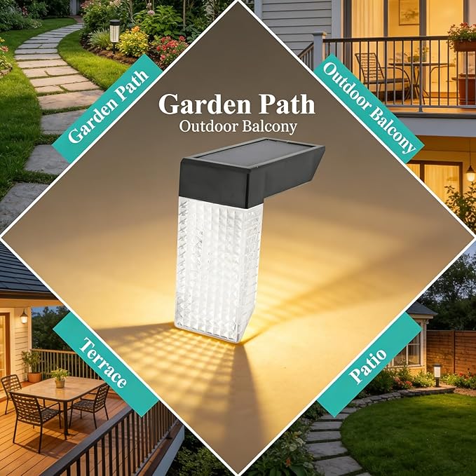LED Solar Step Light, L Shape, Warm and RGB Color Temperature, Solar Pathway Light - IP65 Waterproof Design, Monocrystalline Charging, Garden Deck Safety Lighting