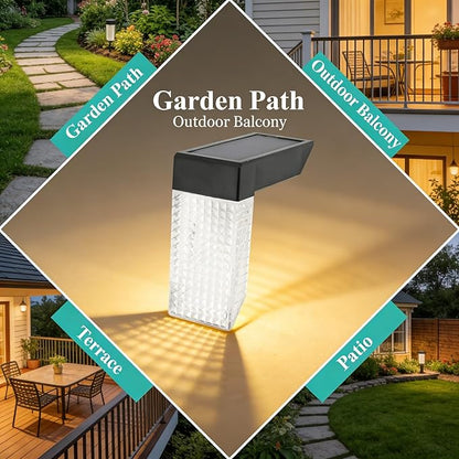 LED Solar Step Light, L Shape, Warm and RGB Color Temperature, Solar Pathway Light - IP65 Waterproof Design, Monocrystalline Charging, Garden Deck Safety Lighting