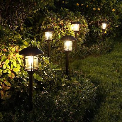 Generic 2 Pack Solar Powered Outdoor Modern Black Stainless Steel LED Path Lights, Yellow & White Light, 0.6W, IP65 Waterproof, Auto On/Off