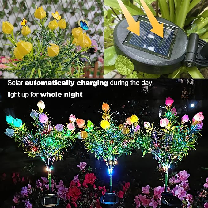 Solar Garden Lights Outdoor, Colorful Waterproof Decorative Solar Lights Outdoor 2 Pack with 2 Modes, 35 LED Gardenias Flower Garden Decor Yard Patio Lawn, Gifts for Mother's Day Mom